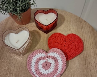 Heart Coaster, Crochet Coaster, Valentine's Day Decor, Cotton Heatpad, Heart Home Decor, Handmade Coaster, Housewarming Gift, Gift for her