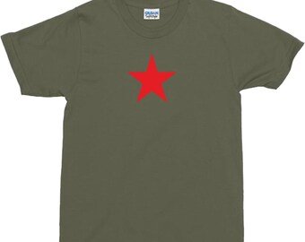 Red Star T-Shirt - Military Green, Punk, Indie, S-XXL