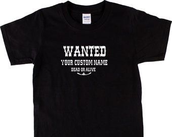 Personalised Custom Printed 'Wanted Poster' T-Shirt - Cowboy, Western, Various Colours