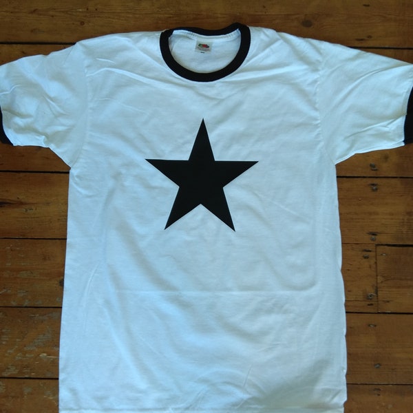 Star White Ringer T-Shirt - Glam, 70's Retro, S-XXL