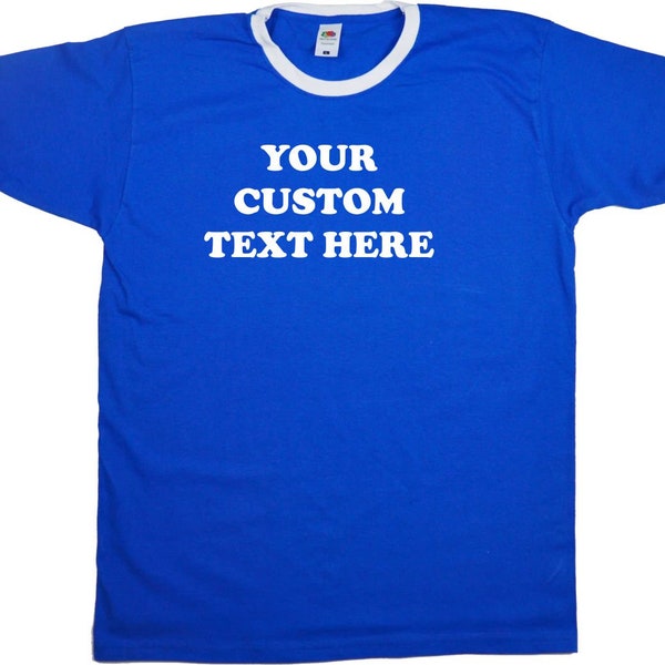 Personalised Custom Printed Ringer T-Shirt - Add Your Text, Retro Font, S-XXL