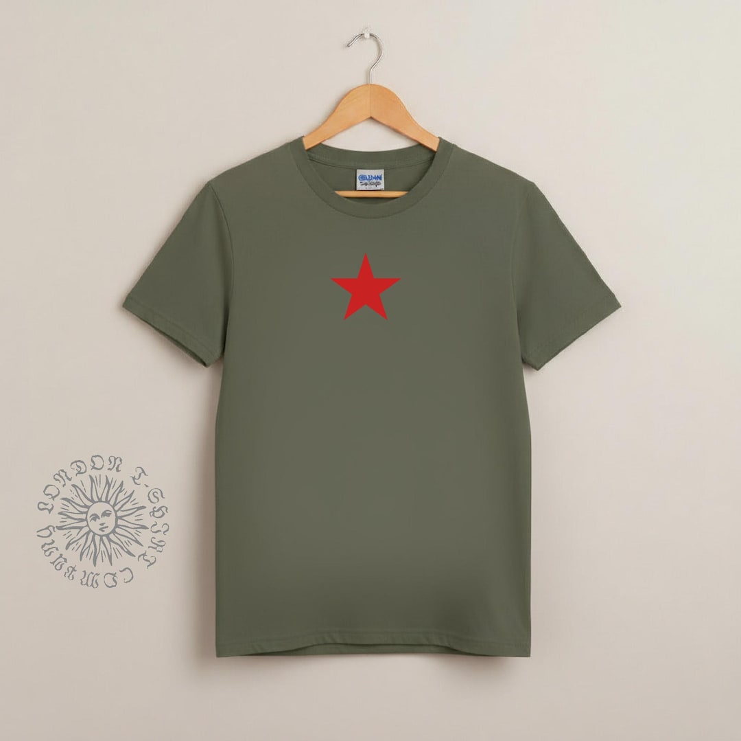 Red Star T-shirt - Retro Style, Punk, Indie, Army Green Shirt, S