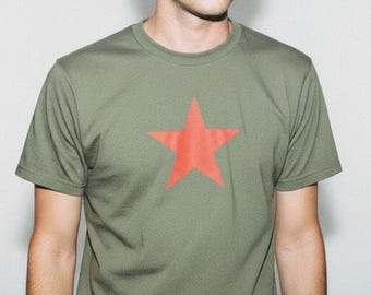Red Star T-Shirt - Military Green, Punk, Indie, S-XXL