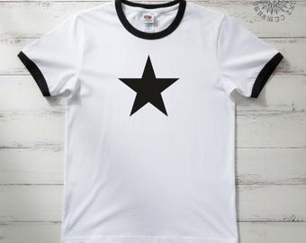 Star White Ringer T-Shirt - Glam, 70's Retro, S-XXL