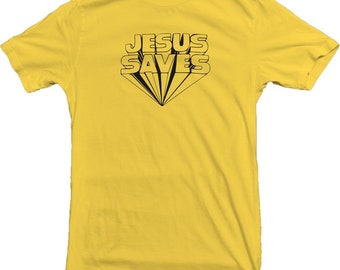 Jesus Saves T-Shirt - Retro, 1960's, 1970's, Religious, Various Colours, S-XXL