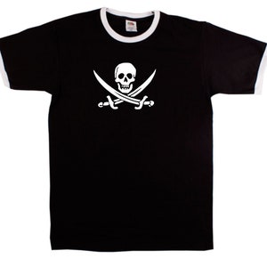 Jolly Roger Ringer T-shirt - Skull And Cross Bones, Pirate, Various Colours, S-XXL
