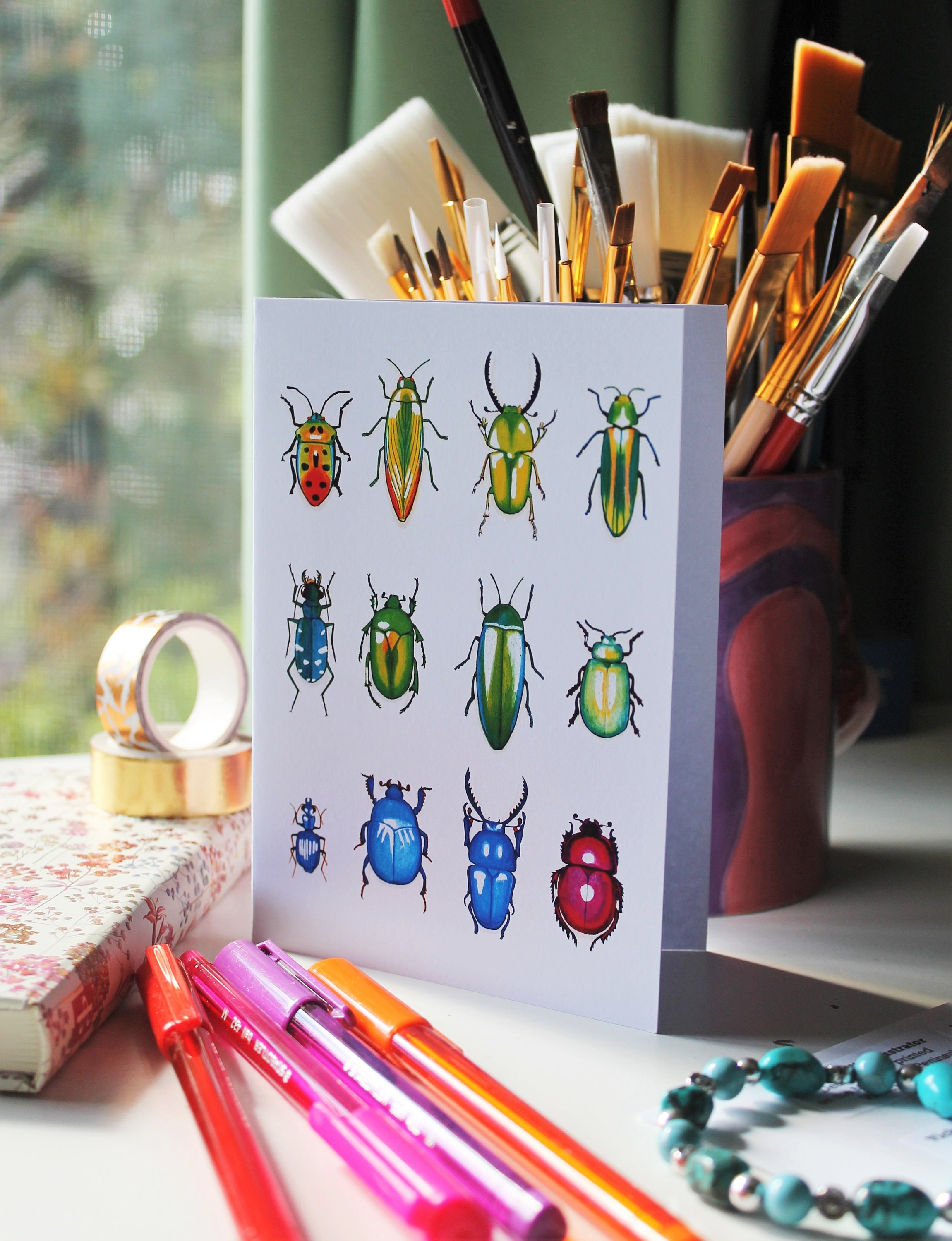 Metallic Shiny Beetles CARD - Etsy