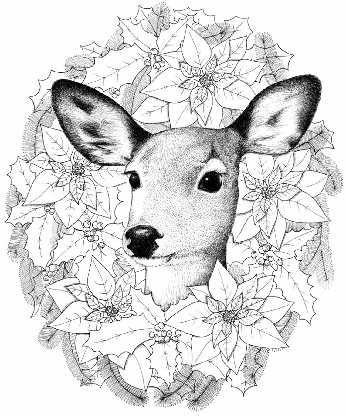 Coloriage du cerf de Noel en CARD  Etsy