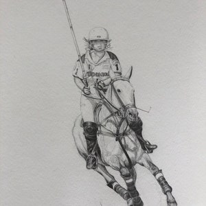 Original gerahmt Graphit Zeichnung Polo Spieler, Pferd Geschenk, Art Polo Spieler, Polo-Wand-Kunst, Polo-Malerei, Polo-Sport-Kunst, Wohnkultur