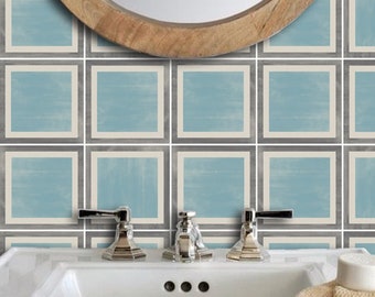 Quadrostyle Tile stickers - Tiles for Kitchen/Bathroom Back splash - Anti-Skid Laminate Floor Decal - Heritage Pack in Blue