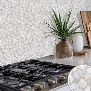 Quadrostyle White Marble Mix Tile Stickers - DIY Water Resistant Tiles for Kitchen/Bathroom Back splash - Anti-Skid Laminate Floor Decal