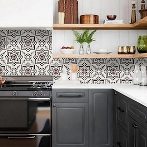 Quadrostyle Kitchen and Bathroom Splashback - Removable Vinyl Wallpaper - Kabbalah Black - Peel & Stick