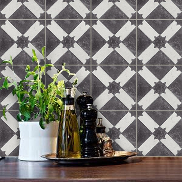 Quadrostyle SALE!! Morocco Tile Sticker 16 pcs in 20 cm size Vinyl Tile Sticker - Floor decals - Riad in Black Vinyl Tile Stickers