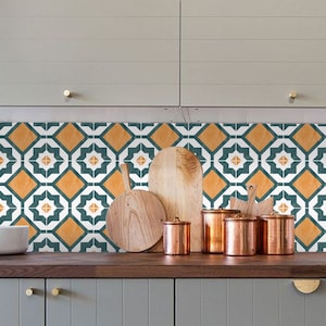 Tile stickers - Tiles for Kitchen/Bathroom Back splash - Floor decals - Hexa Mandarine