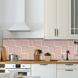 Quadrostyle Tile stickers - Tiles for Kitchen/Bathroom Back splash - Anti-Skid Laminate Floor Decal - Stripes in Sakura Pink