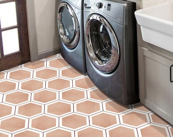 Quadrostyle HexagonTile  Vinyl Bathroom Floor Tile Sticker Anti-Skid Laminate, Peel and Stick Decal - Luberon Red Earth