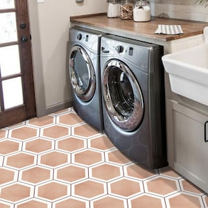 Quadrostyle HexagonTile  Vinyl Bathroom Floor Tile Sticker Anti-Skid Laminate, Peel and Stick Decal - Luberon Red Earth