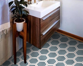 Quadrostyle HexagonTile  Vinyl Bathroom Floor Tile Sticker Anti-Skid Laminate, Peel and Stick Decal - Luberon Ocean