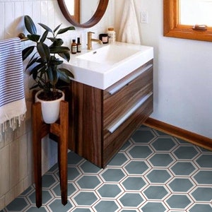 Quadrostyle HexagonTile  Vinyl Bathroom Floor Tile Sticker Anti-Skid Laminate, Peel and Stick Decal - Luberon Ocean