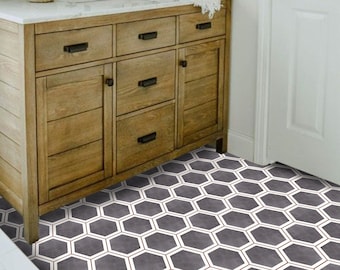 Quadrostyle HexagonTile  Vinyl Bathroom Floor Tile Sticker Anti-Skid Laminate, Peel and Stick Decal - Luberon Black