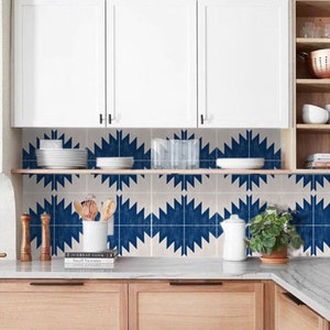 Quadrostyle South Western Tile Stickers | Blue Backsplash Kitchen Removable Vinyl Wallpaper - Montecito - Peel & Stick