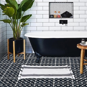 Quadrostyle Tile Decals - Tiles for Kitchen/Bathroom Back splash - Anti-Skid Laminate Floor Decal - Arabelle Tile Sticker Pack in Black