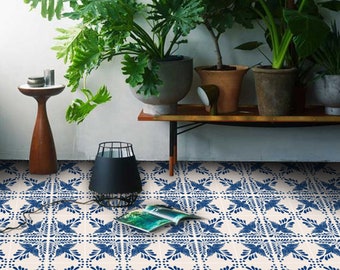 Quadrostyle Tile Decals - Tiles for Kitchen/Bathroom Back splash - Floor decals - Mexican Hand Painted Tile Sticker Pack Flora Indigo