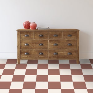 Quadrostyle Checkerboard Vinyl Floor Stickers in Terracotta | Two tone Kitchen Tile Decals | Peel & Stick Bathroom Floor Tile | Home DIY