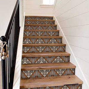 Quadrostyle Stair Riser Stickers - Removable Stair Riser Tile Decals - Apache Pack of 6 - Peel & Stick Stair Riser Deco Strips - 48&quot; long