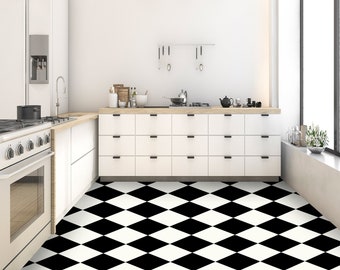 Quadrostyle Checkerboard in Black and White Vinyl Wall & Floor Stickers  | Two tone Kitchen Tile Decals | Vinyl Bathroom Floor Tile