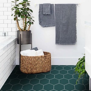 Quadrostyle Green Hexagon Tile | Vinyl Floor Tile Sticker Panel, Peel and Stick Decal - Hexa Peacock Green | 2D Tile Sticker