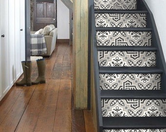Quadrostyle Stair Riser Stickers - Removable Stair Riser Tile Decals - Malaga Pack of 6 - Peel & Stick Stair Riser Deco Strips - 48" long