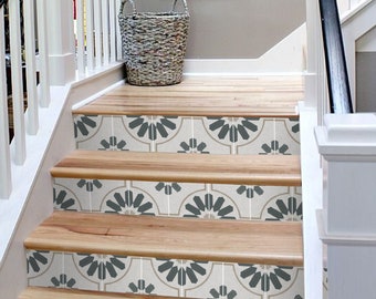 Quadrostyle Stair Riser Stickers - Removable Stair Riser Tile Decals - Almeria Pack of 6 - Peel & Stick Stair Riser Deco Strips - 48" long