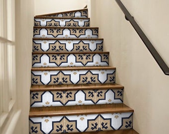 Quadrostyle Stair Riser Stickers - Removable Stair Riser Tile Decals - Tangier Pack of 6 - Peel & Stick Stair Riser Deco Strips - 48" long