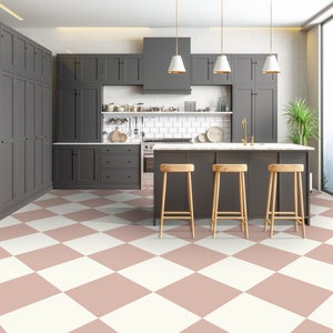 Quadrostyle Checkerboard Vinyl Wall & Floor Stickers in Blush Pink | Two tone Kitchen Tile Decals | Vinyl Bathroom Floor Tile |
