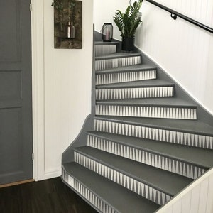 Stair Riser Stickers - Removable Stair Riser Tile Decals -  Katano in Charcoal Pack of 6 - Peel & Stick Stair Riser Deco Strips - 48&quot; long