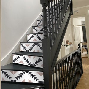 Stair Riser Stickers - Removable Stair Riser Tile Decals - Zig Zag in Taupe Pack of 6 - Peel & Stick Stair Riser Deco Strips - 48&quot; long