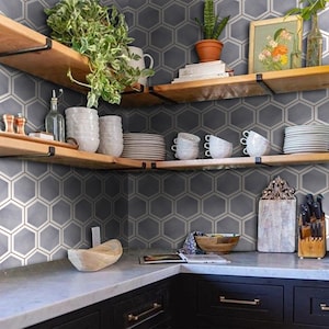 Quadrostyle Kitchen and Bathroom Splashback - Removable Vinyl Wallpaper - Luberon Grey - Peel & Stick