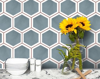 Quadrostyle HexagonTile  | Kitchen Backsplash Tile Sticker | Removable Vinyl Wallpaper - Luberon Ocean - Peel & Stick