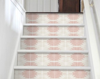 Quadrostyle South Western Tile Stair Riser Sticker | Pink Tile Stair Riser Decals Mojave Pack of 6 | Peel & Stick 48" long