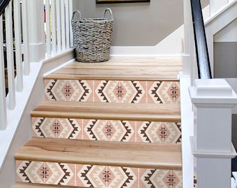 Quadrostyle Stair Riser Stickers - Removable Stair Riser Tile Decals - Alamo Pack of 6 - Peel & Stick Stair Riser Deco Strips - 48" long