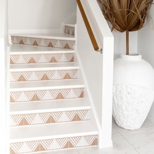 Quadrostyle Stair Riser Stickers - Removable Stair Riser Tile Decals - Shaman Pack of 6 - Peel & Stick Stair Riser Deco Strips - 48&quot; long