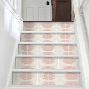 Quadrostyle South Western Tile Stair Riser Sticker | Pink Tile Stair Riser Decals Mojave Pack of 6 | Peel & Stick 48" long