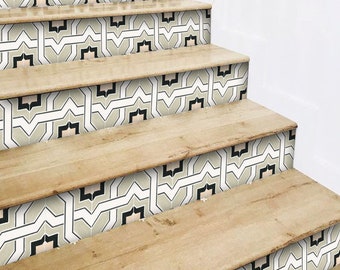 Stair Riser Stickers - Removable Stair Riser Tile Decals - Lattice in Olive Pack of 6 - Peel & Stick Stair Riser Deco Strips - 48" long