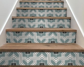 Stair Riser Stickers - Removable Stair Riser Tile Decals - Lattice in Grey Pack of 6 - Peel & Stick Stair Riser Deco Strips - 48" long