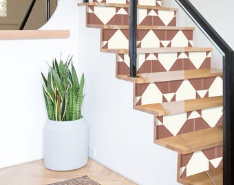 Quadrostyle South Western Tile Stair Riser Sticker | Terracotta Tile Stair Riser Decals Cheyenne Pack of 6 - Peel & Stick 48" long