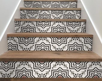 Stair Riser Stickers - Verwijderbare Stair Riser Tile Decals - Kabbalah Black Pack van 6 - Peel & Stick Stair Riser Deco Strips - 48" lang