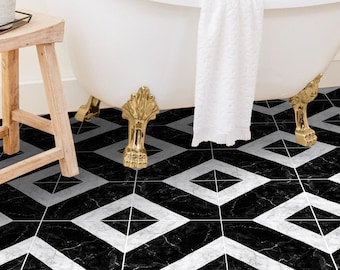 Quadrostyle Black Marble in Salon Vinyl Tile Sticker Pack - Tile Decals - Peel and Stick Removable Floor Stickers for Kitchen Bathroom