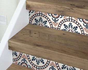 Stair Riser Stickers - Removable Stair Riser Tile Decals - Gemini Pack of 6 - Peel & Stick Stair Riser Deco Strips - 48" long