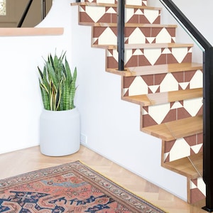 Quadrostyle South Western Tile Stair Riser Sticker | Terracotta Tile Stair Riser Decals Cheyenne Pack of 6 - Peel & Stick 48&quot; long
